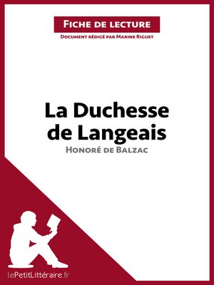 cover image of La Duchesse de Langeais d'Honoré de Balzac (Fiche de lecture)